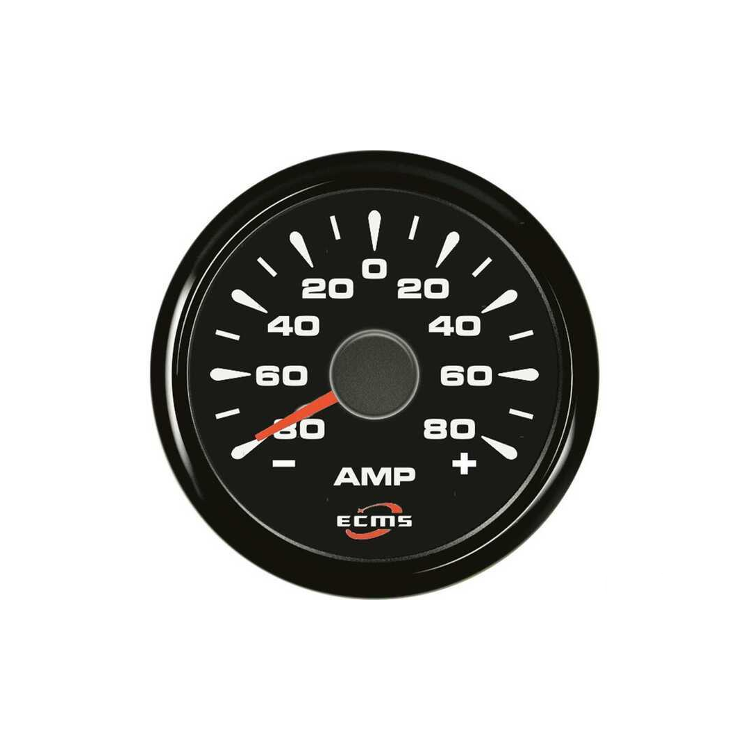 Amperometro nautico ECMS All Black quadrante nero -80/+80A, lancetta rossa, corpo acciaio inox | Onautica