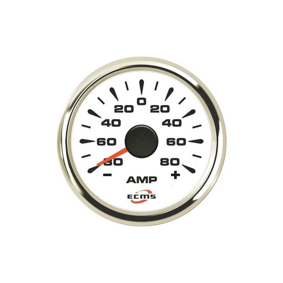 Manometri marini ECMS White Chrome Ø 52mm, Acciaio Inox 316. Strumentazione impermeabile IP67, anti-appannamento e programmabile. ampere