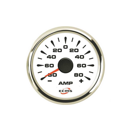 Manometri marini ECMS White Chrome Ø 52mm, Acciaio Inox 316. Strumentazione impermeabile IP67, anti-appannamento e programmabile. ampere