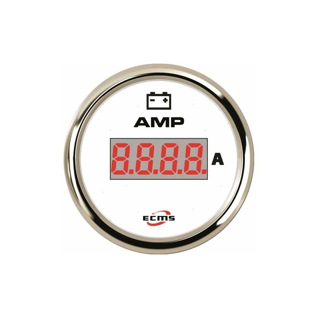 Manometri marini ECMS White Chrome Ø 52mm, Acciaio Inox 316. Strumentazione impermeabile IP67, anti-appannamento e programmabile. ampere digitale