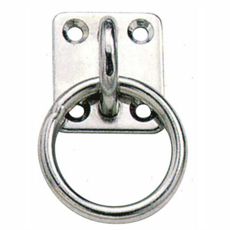 Anello su piastra nautica acciaio inox 4 fori 40x50mm, anello circolare Ø8mm | Onautica