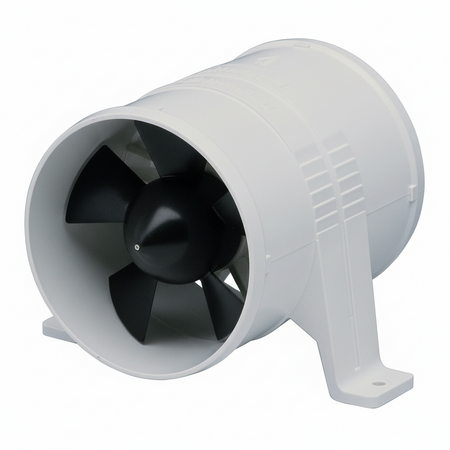 Ventilatore aspiratore Attwood 12V bianco in plastica con girante nera a pale, cilindrico con supporto di montaggio | Onautica