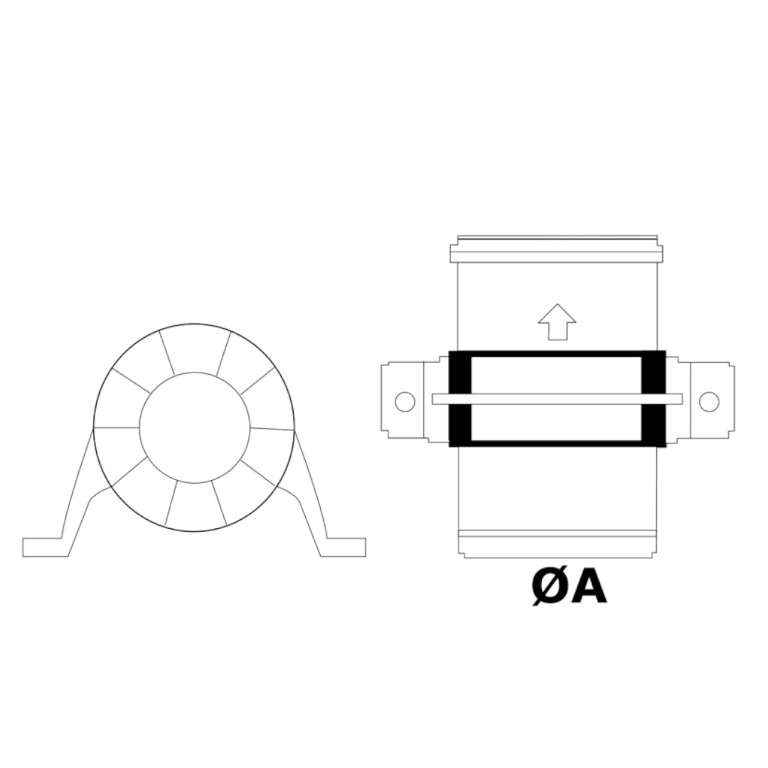 Disegno tecnico aspiratore ventilatore Attwood 3,3 m³ 12V, vista frontale e laterale con indicatore flusso | Onautica