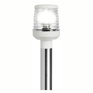 Asta luminosa retrattile 60 cm bianca con luce 360° su palo inox, testa in plastica trasparente | Onautica