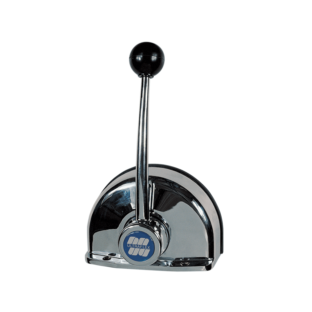 Leva comando singola Ultraflex B103 Top Mount cromata con pomello nero e logo blu | Onautica