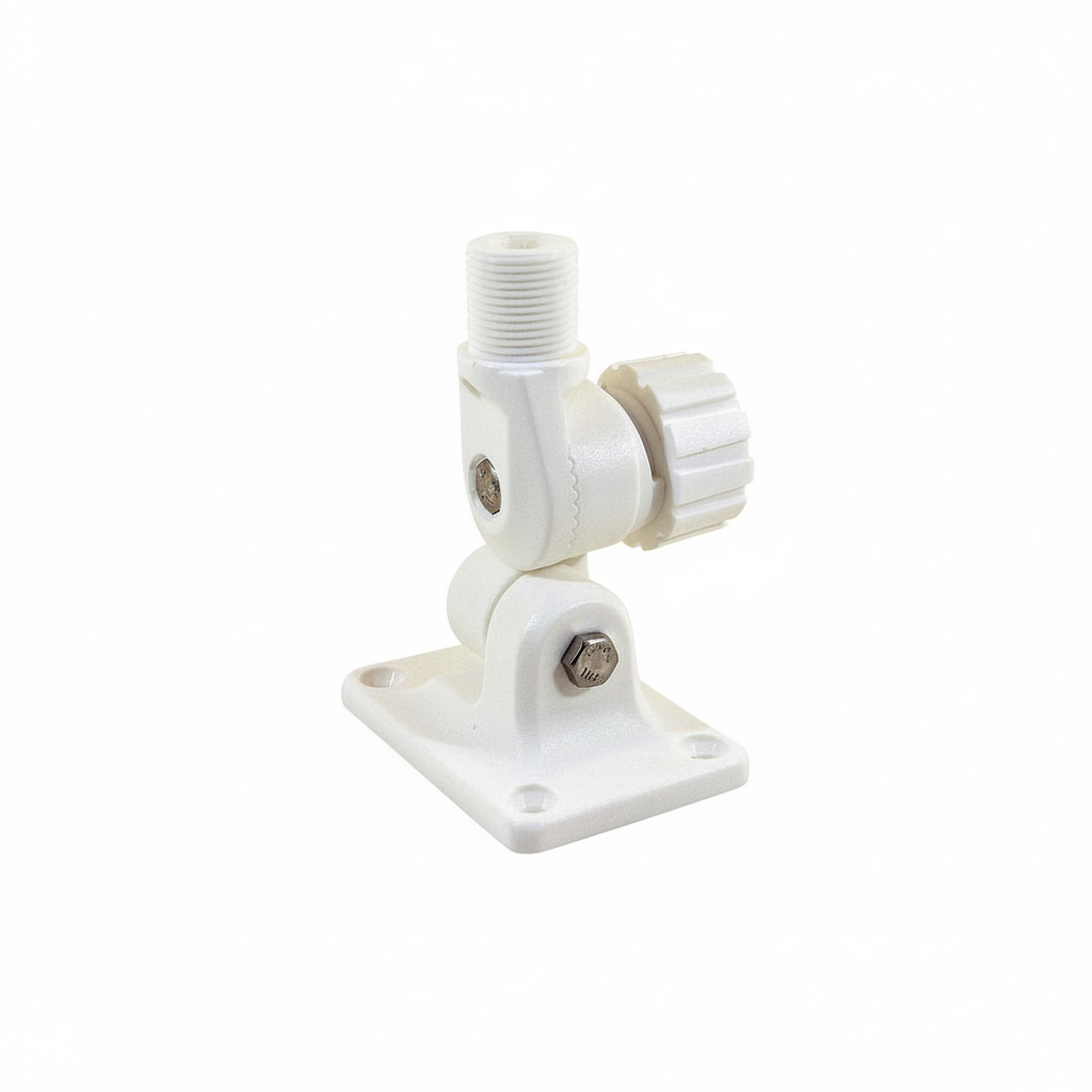 Base antenna regolabile a pomello in nylon bianco con snodo orientabile e base quadrata in metallo | Onautica