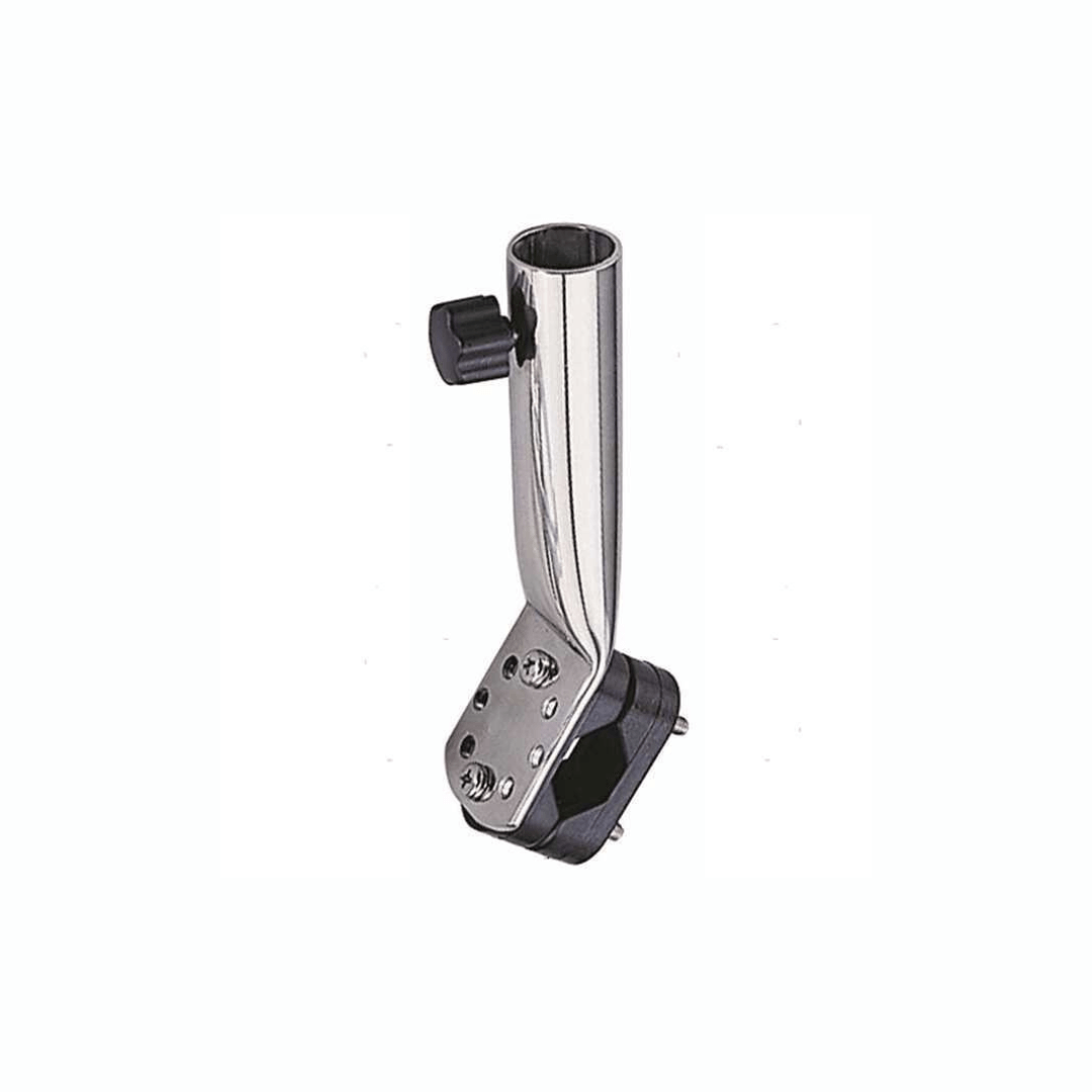 Base per bandiera inox cromata con tubo portabandiera angolato e clamp regolabile Ø 22-25 mm | Onautica