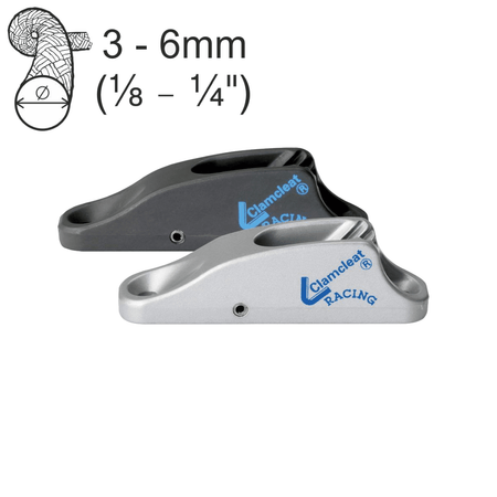 Strozzascotte Clamcleat Racing CL230 in alluminio, colori grigio e silver, per cime 3-6mm | Onautica