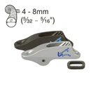 Strozzascotte Clamcleat Racing CL253 in alluminio argento e antracite, per cime Ø 4-8mm, con fascetta | Onautica