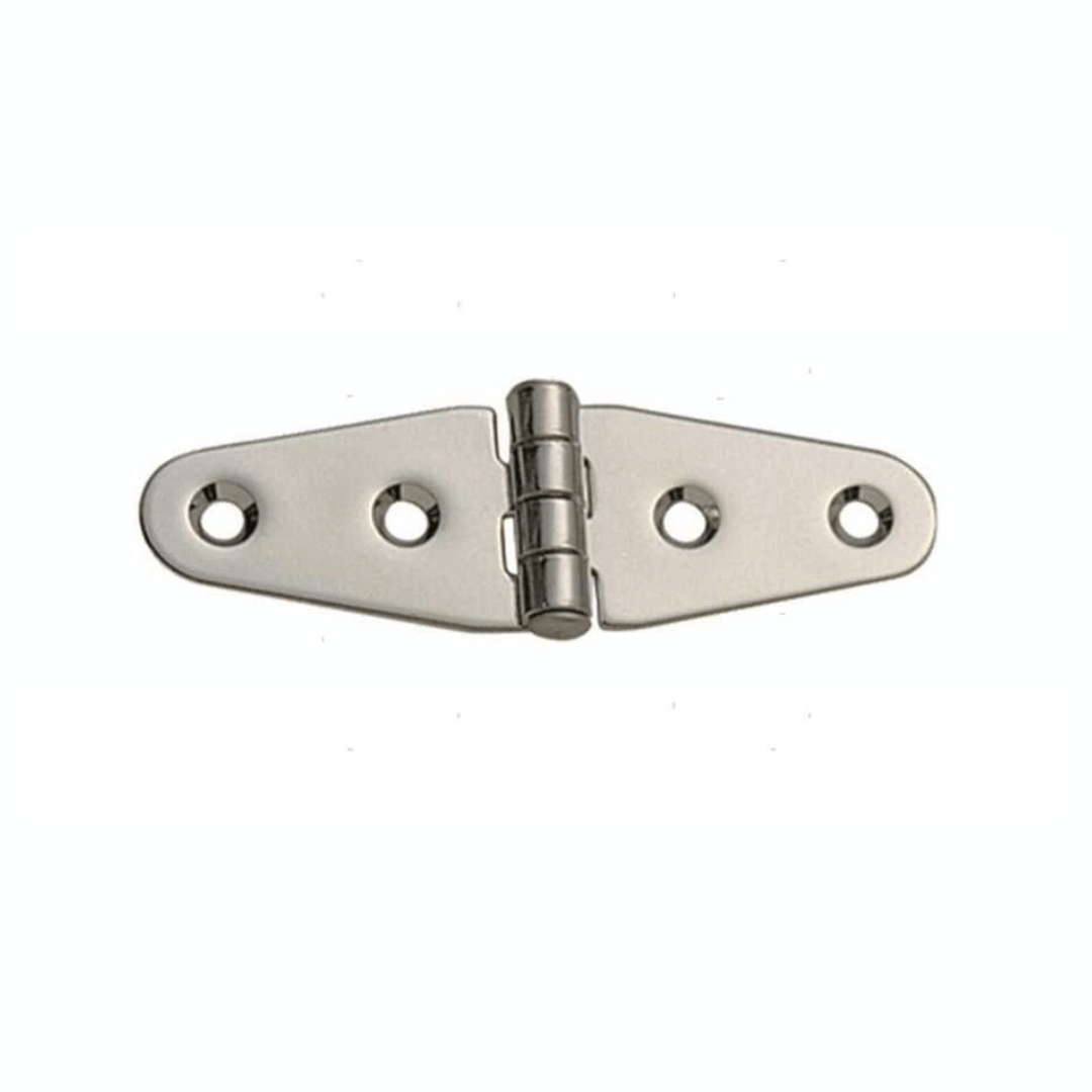Cerniera wing in acciaio inox lucido 27x50 mm con 4 fori e perno centrale, vista frontale | Onautica