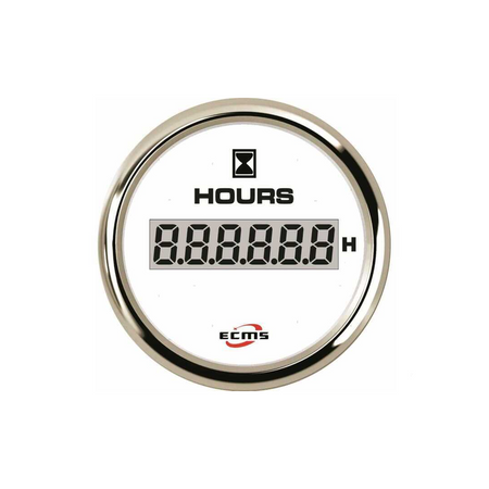Manometri marini ECMS White Chrome Ø 52mm, Acciaio Inox 316. Strumentazione impermeabile IP67, anti-appannamento e programmabile. contaore