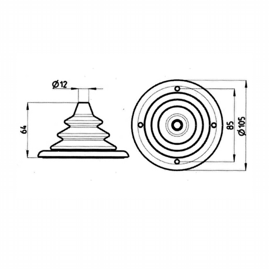 Scheda tecnica cuffia passa paratia nera con ghiera, dimensioni Ø105x65 mm e foro Ø12 mm | Onautica