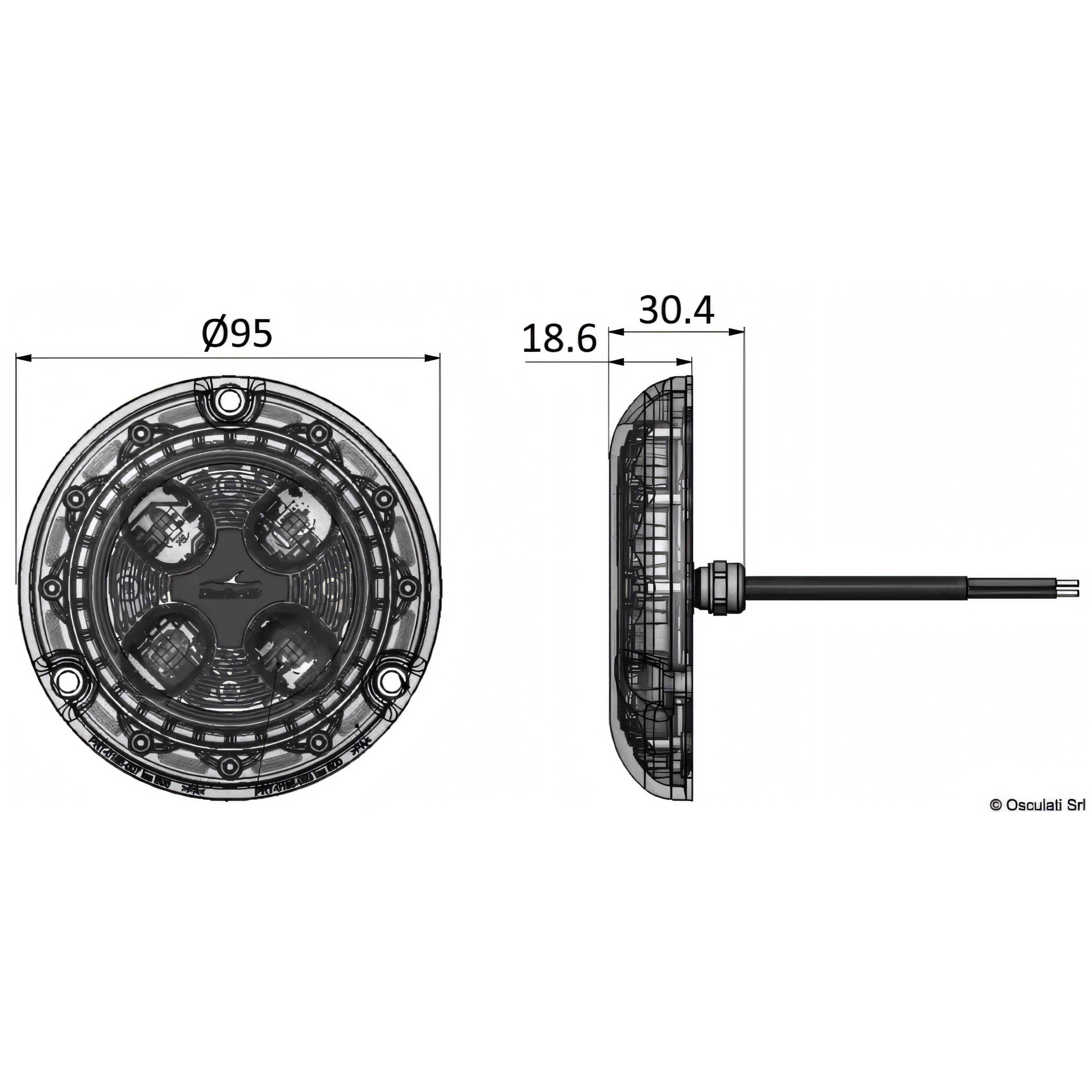 Luce subacquea LED Bluefin Piranha P4 Polymer in polimero per carena e specchio di poppa