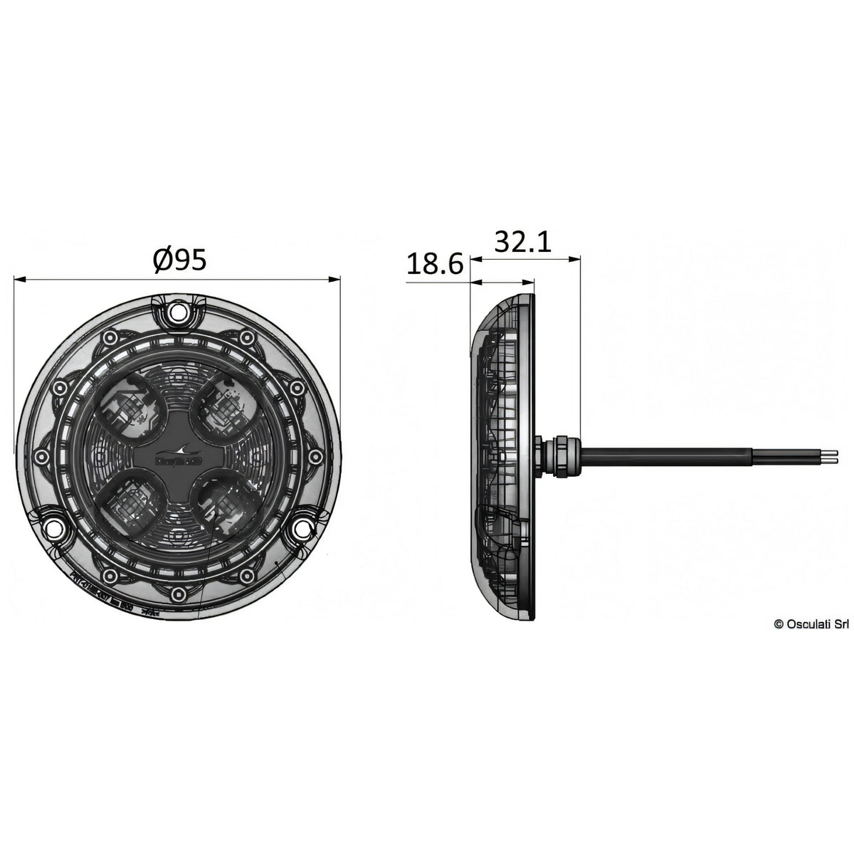 Luce subacquea LED Bluefin Piranha P4 Hi-Power in bronzo per carena di barca