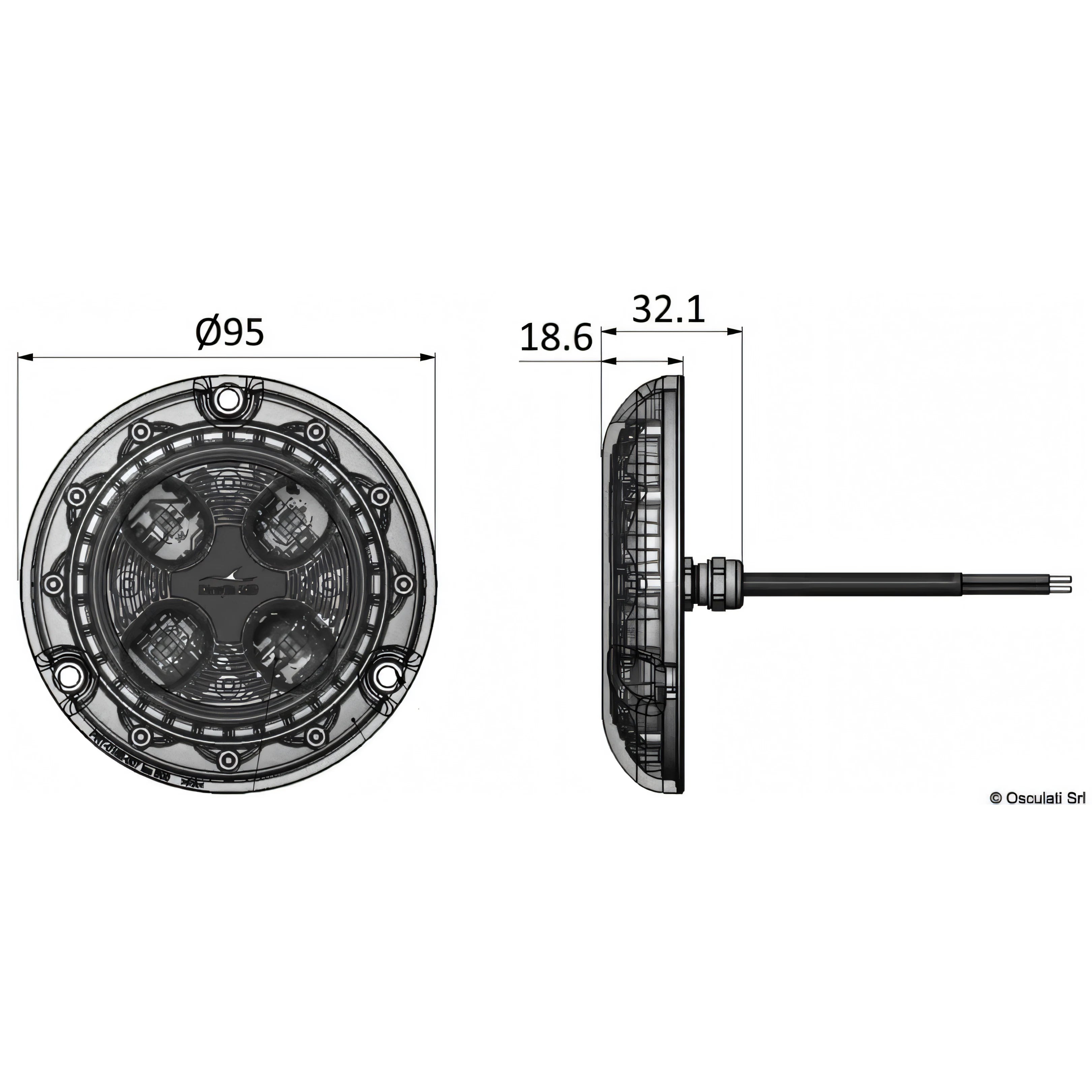 Luce subacquea LED Bluefin Piranha P4 Hi-Power in bronzo per carena di barca