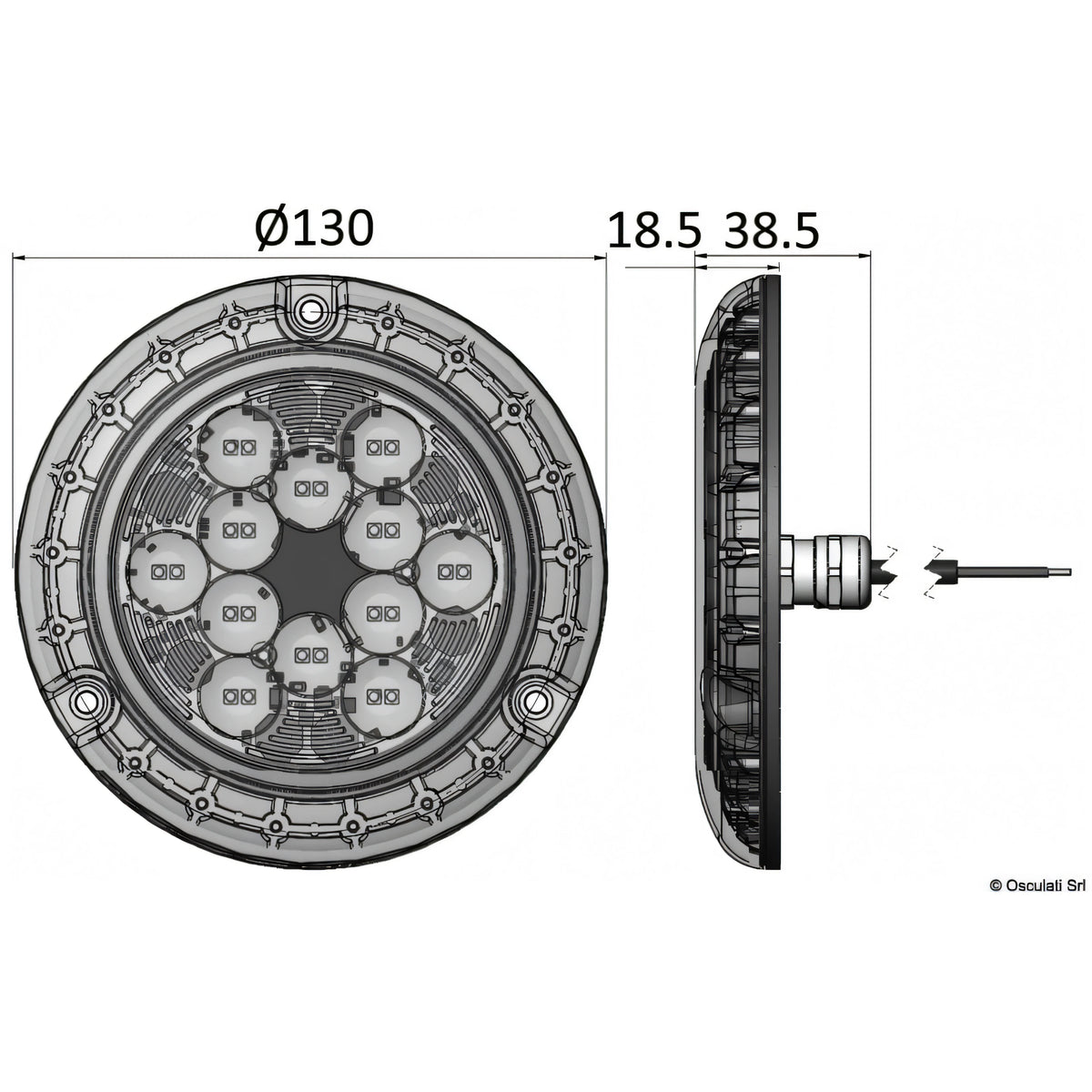 Luce subacquea LED Bluefin Piranha P24 in bronzo da 12000 lumen per carena di barca
