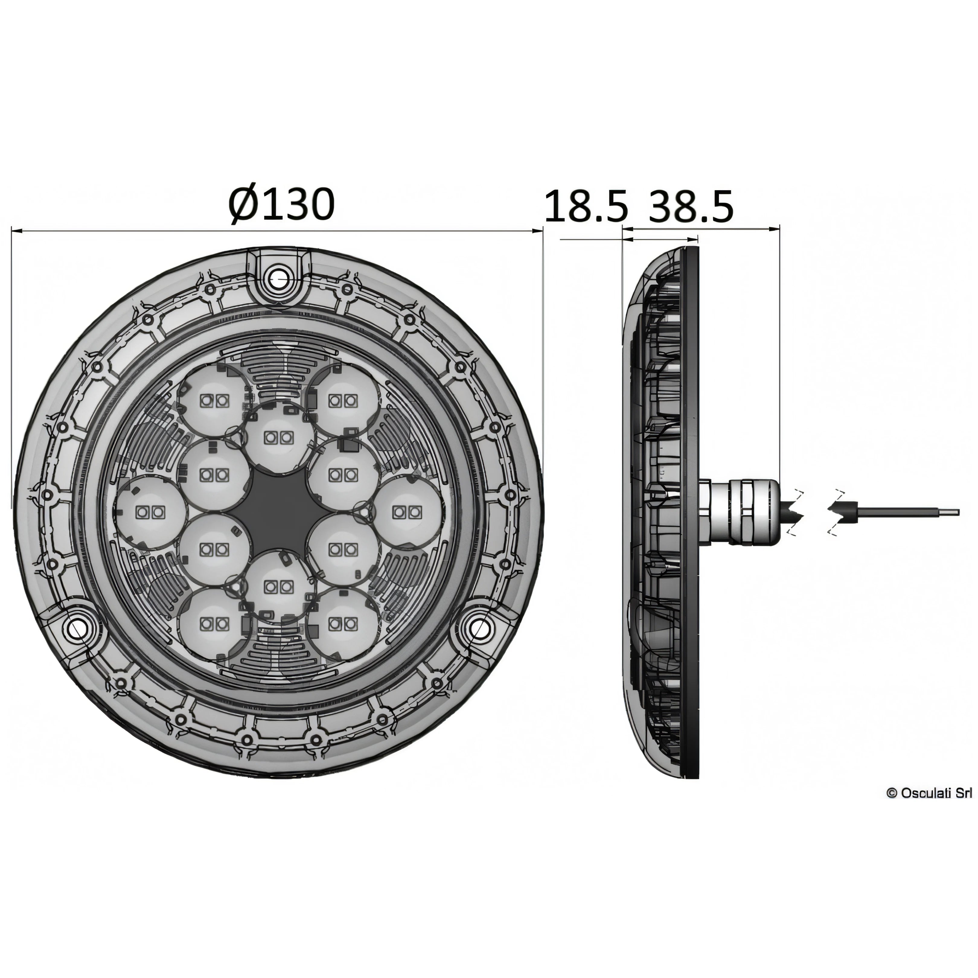 Luce subacquea LED Bluefin Piranha P24 in bronzo da 12000 lumen per carena di barca
