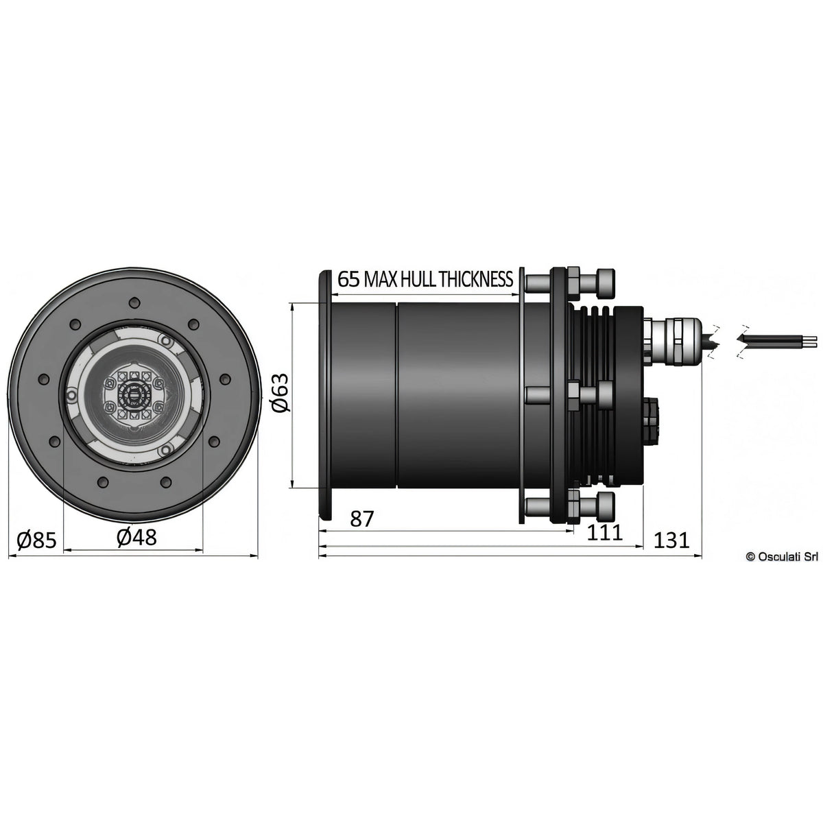 Luce subacquea passante LED Bluefin Mako M12 in bronzo per carena di barca