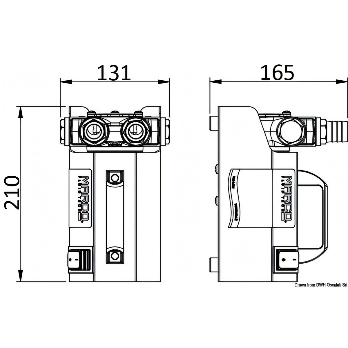 Disegno tecnico quotato della pompa a palette Marco VP45