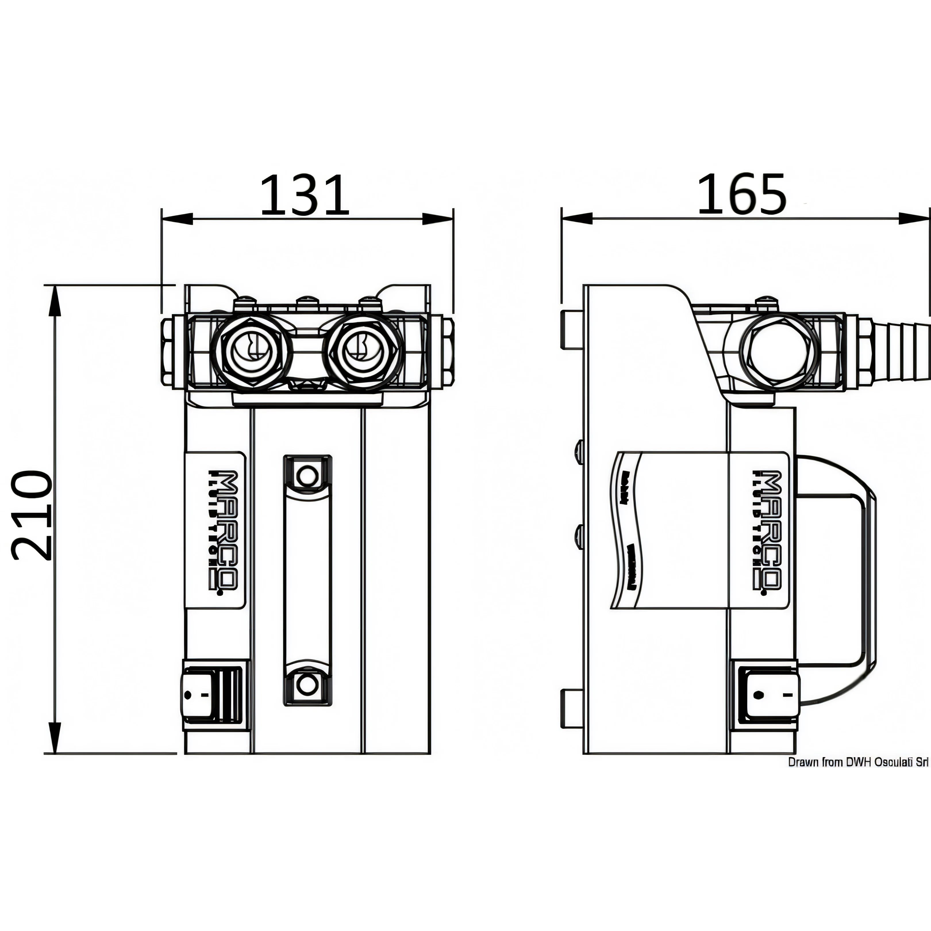 Disegno tecnico quotato della pompa a palette Marco VP45