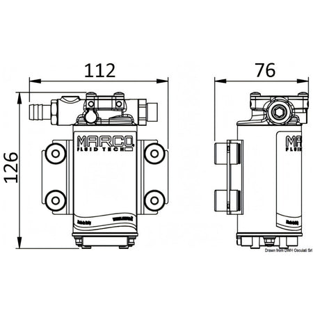 Disegno tecnico quotato dell'elettropompa Marco UP2/OIL