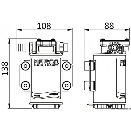 Disegno tecnico quotato dell'elettropompa Marco UP3/OIL