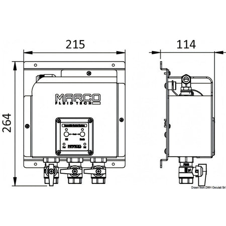 Disegno tecnico quotato del sistema cambio olio elettronico Marco OCS3/E