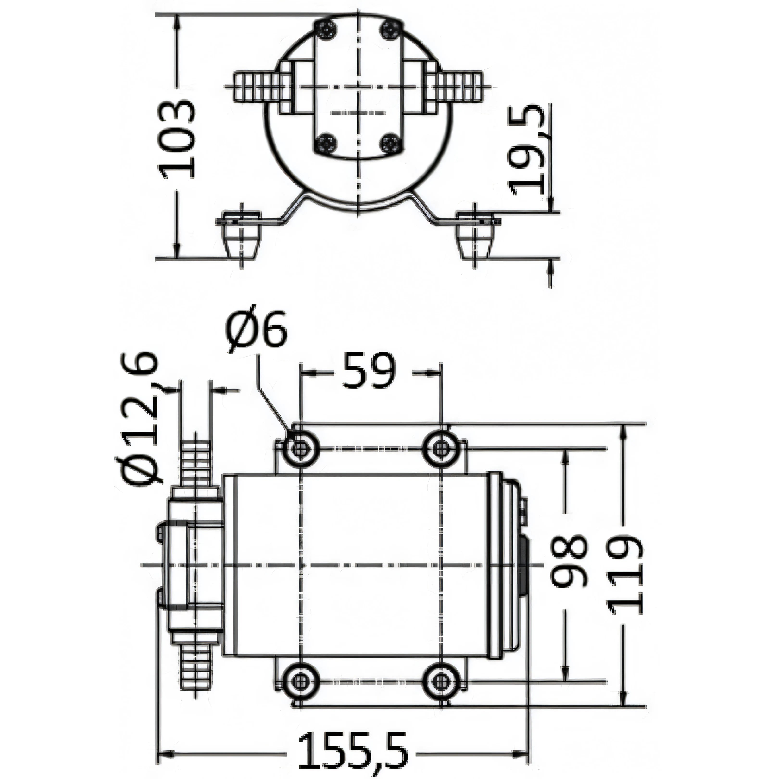 Disegno tecnico quotato della pompa autoadescante in bronzo Osculati