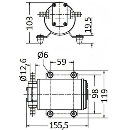 Disegno tecnico quotato della pompa autoadescante in bronzo Osculati