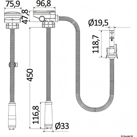 Disegno tecnico della pompa elettrica a batteria Seaflo per travaso liquidi