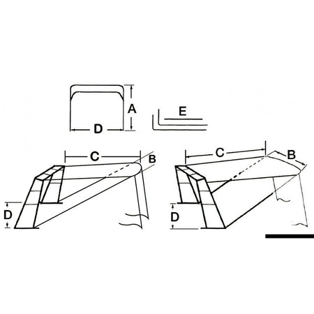 Disegno quotato del tendalino telescopico di poppa Osculati per roll-bar: quote A, B, C, D, E