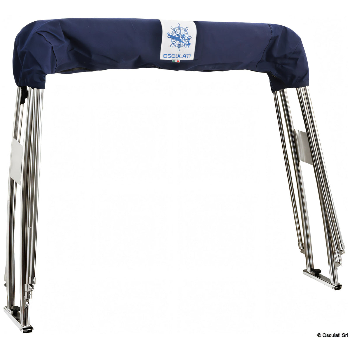 Roll-Bar Osculati in acciaio inox Ø 40 mm con cappottina pieghevole blu aperta