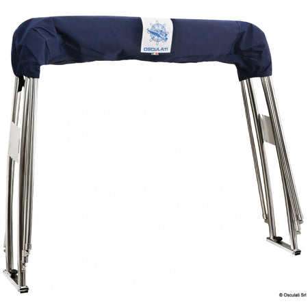 Roll-Bar Osculati in acciaio inox Ø 40 mm con cappottina pieghevole blu aperta