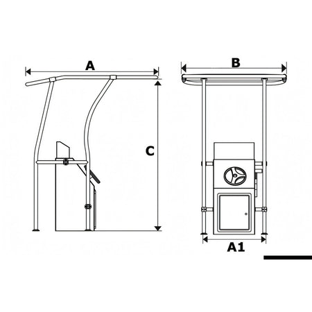 Disegno quotato del T-Top Osculati in alluminio retrattile con quote A, B, C e A1