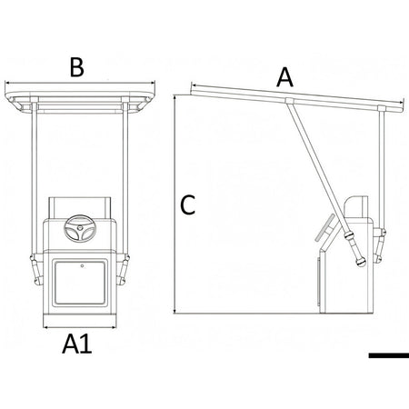 Disegno quotato del T-Top professionale Heavy Duty Osculati con quote A, B, C e A1
