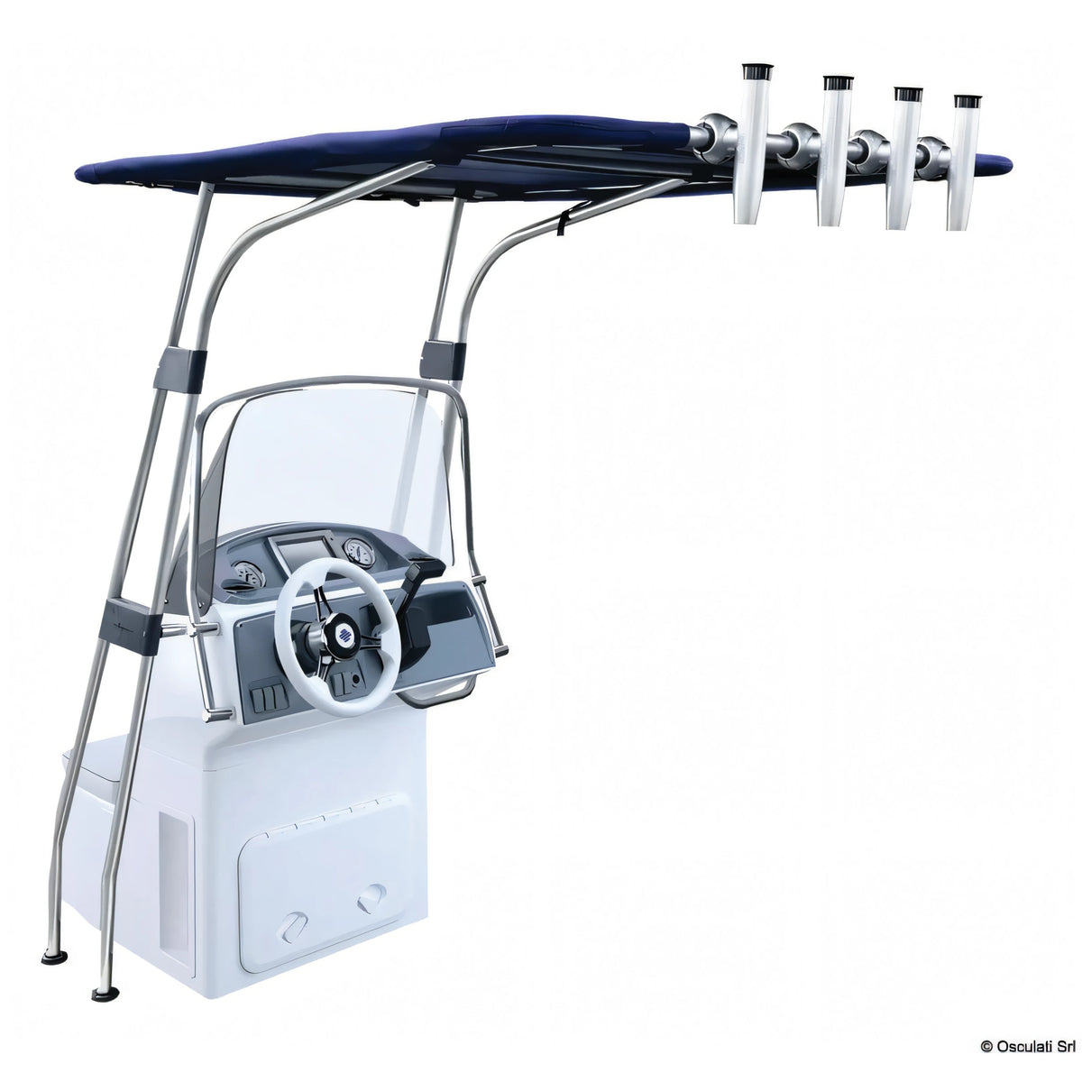 T-Top Osculati in lega leggera anodizzata con telo blu ATLAS 400 g/m² e tubo Ø 32 mm