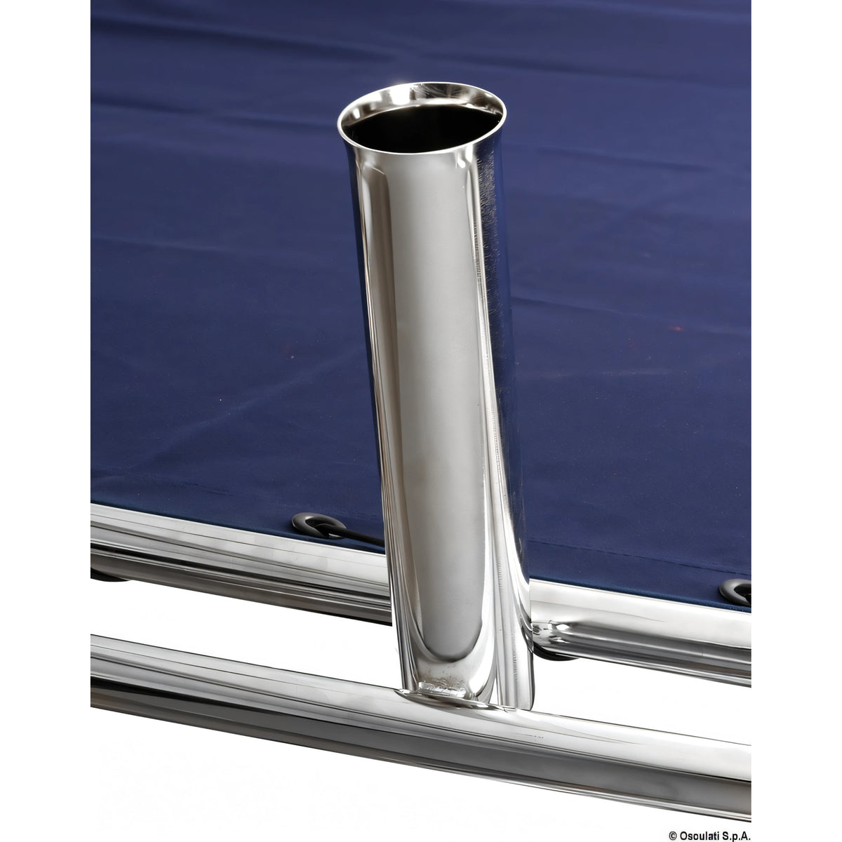 T-Top Osculati in acciaio inox con 4 portacanne, vista laterale della struttura lucidata