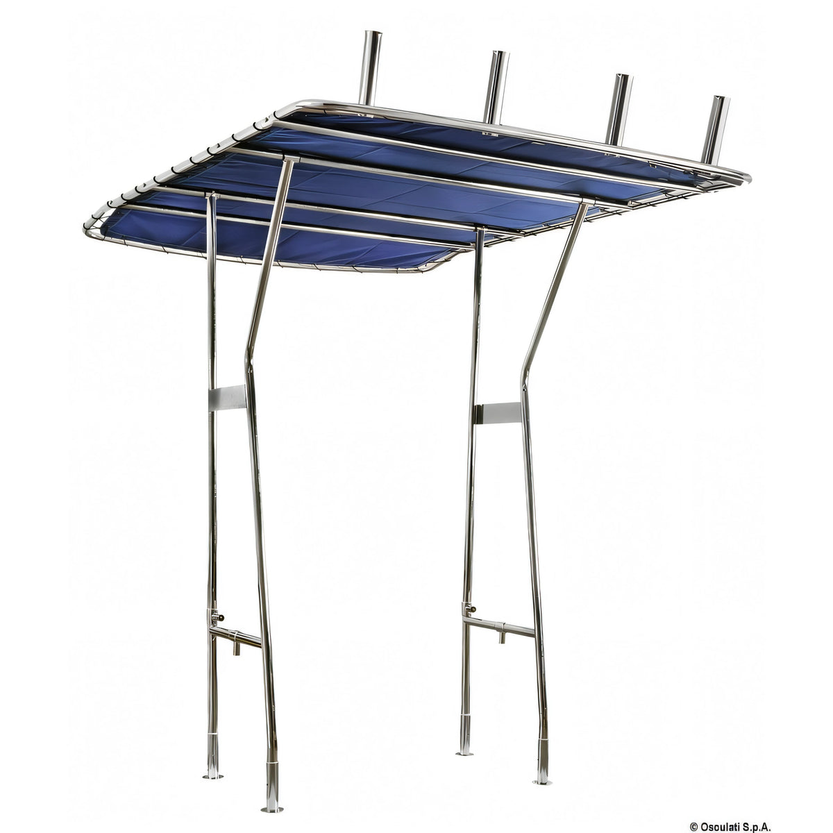 T-Top Osculati in acciaio inox AISI 316 con 4 portacanne integrati e telo blu