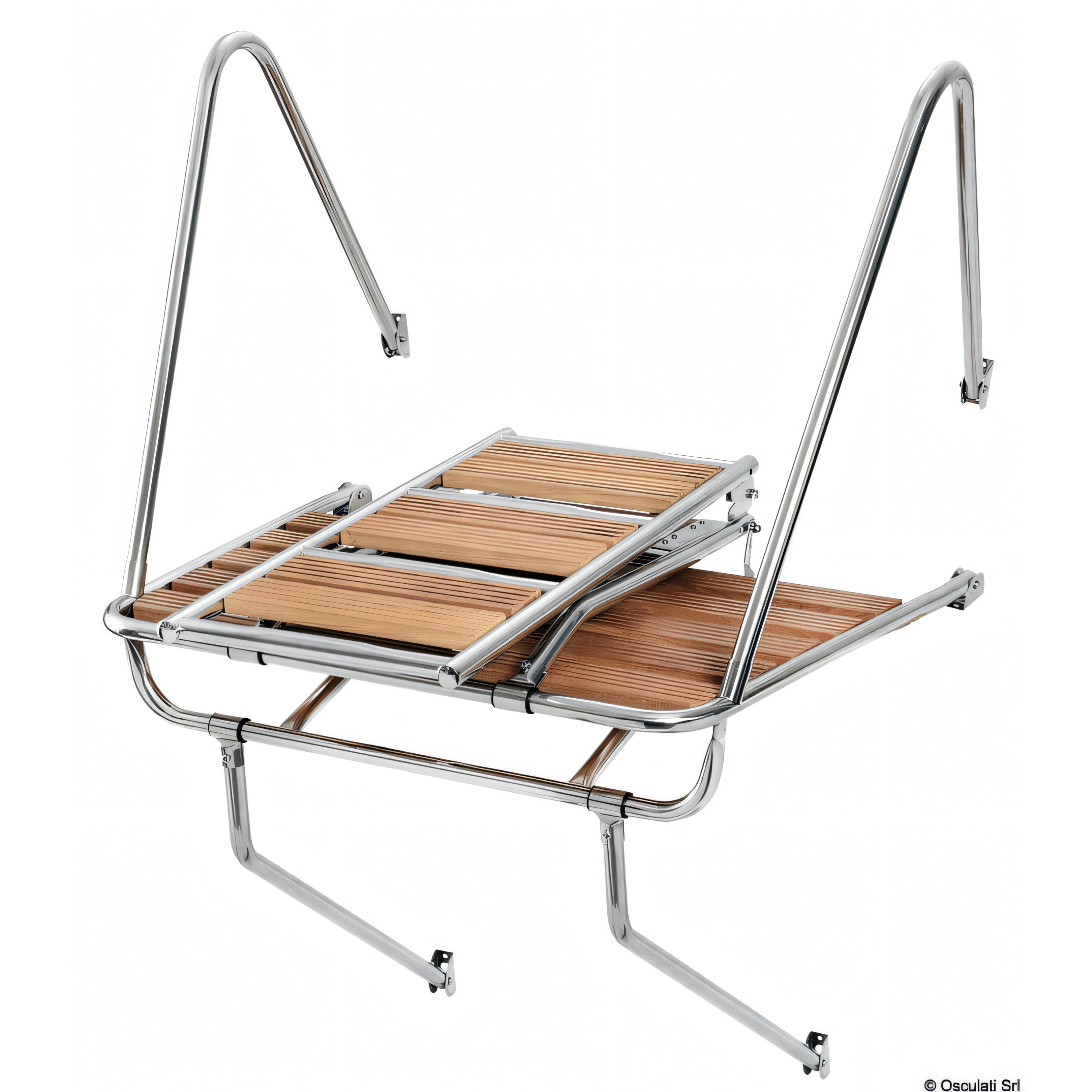 Plancetta con passerella Osculati in acciaio inox Ø 25 mm con grigliato in Iroko