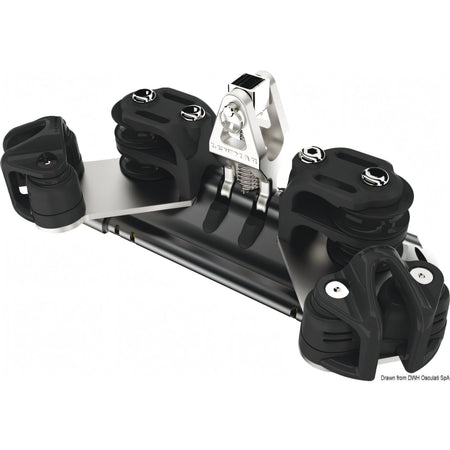 Carrello randa Lewmar NTR su sfere in Torlon con supporto verticale, pulegge doppie e strozzatore
