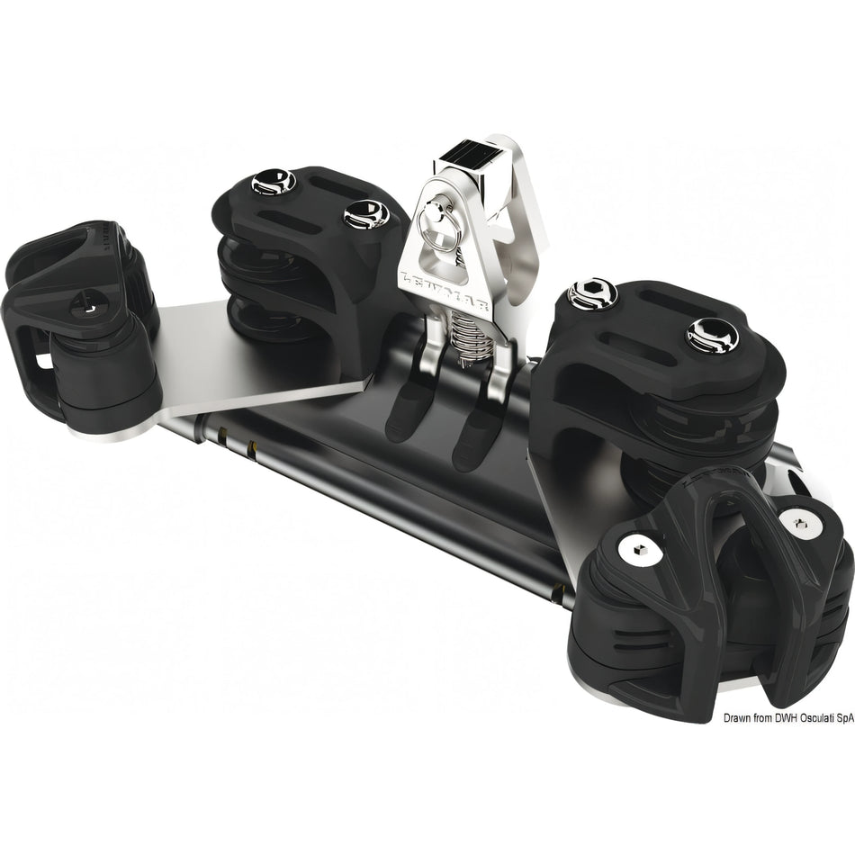 Carrello randa Lewmar NTR su sfere in Torlon con supporto verticale, pulegge doppie e strozzatore