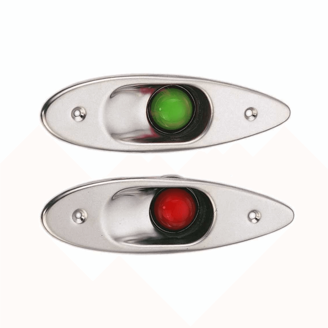 Coppia fanali di prua LED Bow Flush incasso inox, luce verde dritta e rossa sinistra, forma ovale | Onautica