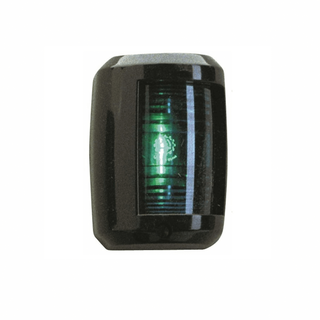 Fanale di via mini verde, corpo nero in plastica con lente fresnel verde | Onautica