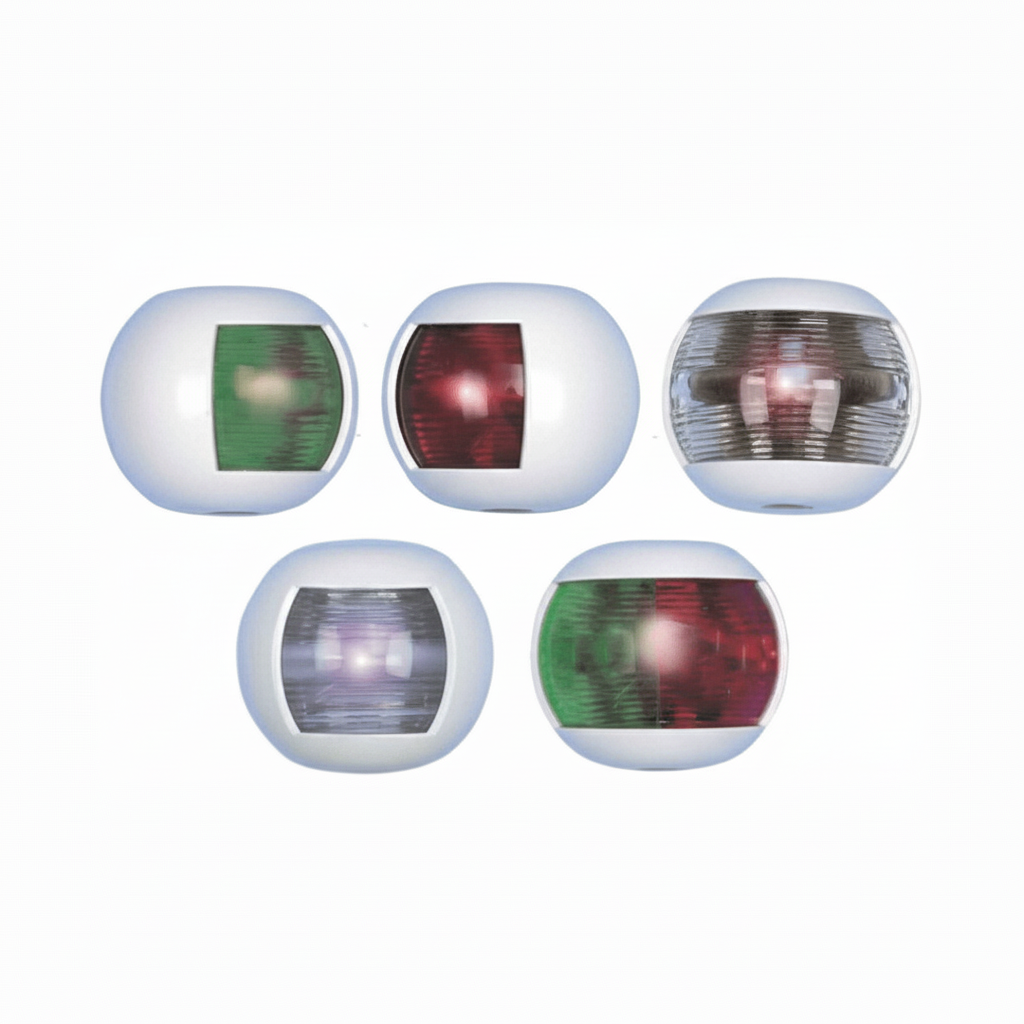 Fanali navigazione Midi Flat White: 5 varianti luce verde, rossa, bianca e combinata, corpo bianco arrotondato | Onautica