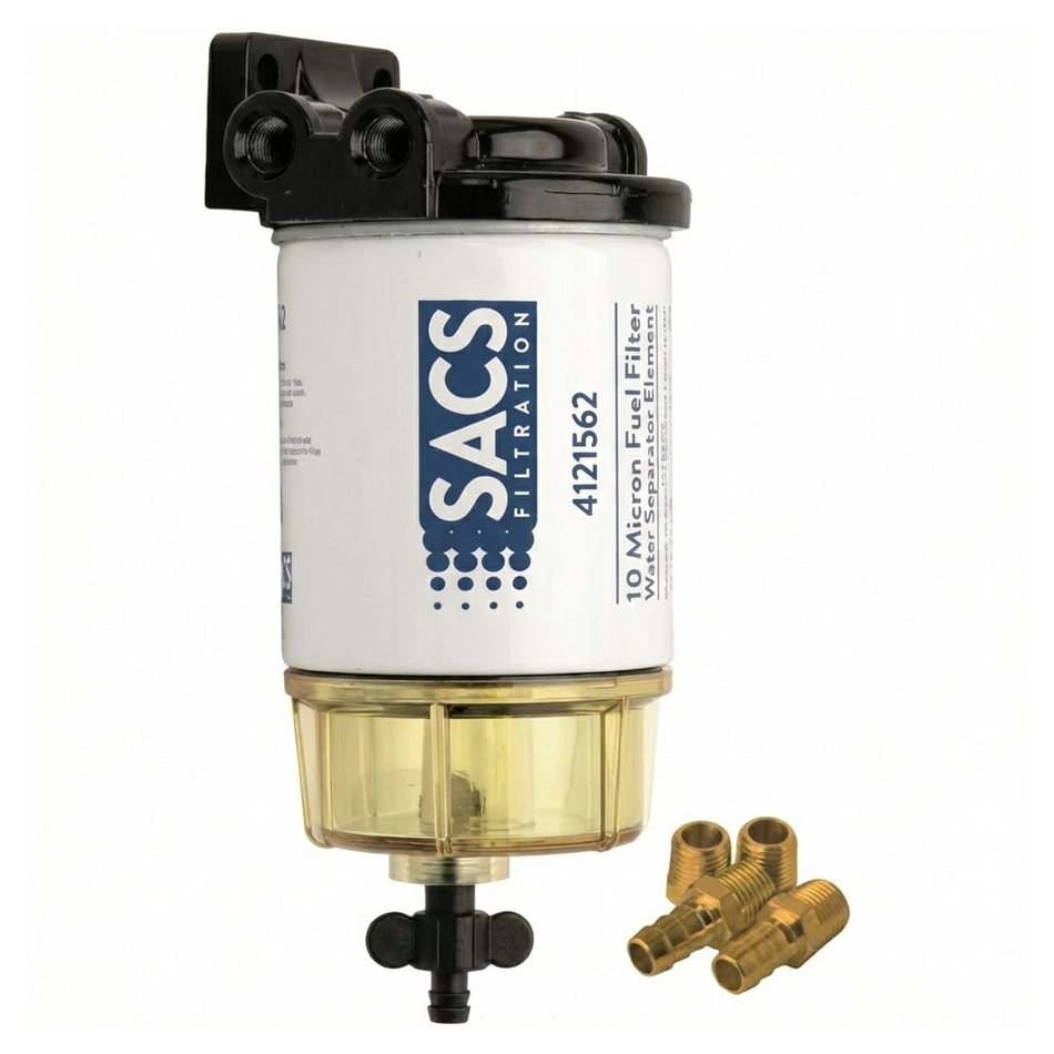 Filtro decantatore carburante SACS per fuoribordo con vaschetta trasparente e cartuccia idrorepellente AquaStop.