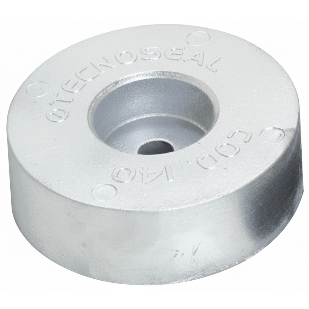 Anodo di poppa rotondo in alluminio color argento Tecnoseal 140x35 mm con foro centrale | Onautica