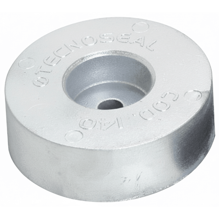 Anodo di poppa rotondo in alluminio color argento Tecnoseal 140x35 mm con foro centrale | Onautica