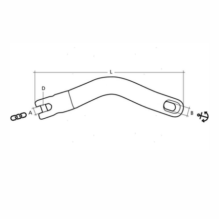 Scheda tecnica giunto per ancora lungo girevole Trimfix per catena Ø 6/8 mm con dimensioni L, A, B, D | Onautica