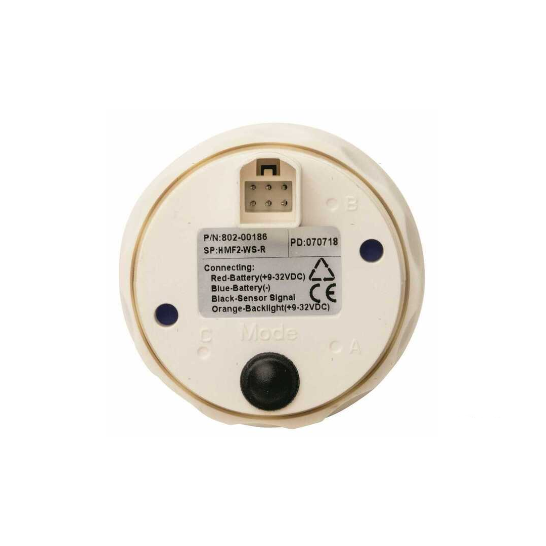 Retro bianco strumento nautico tondo con connettore, etichetta specifiche elettriche e pulsante Mode | Onautica