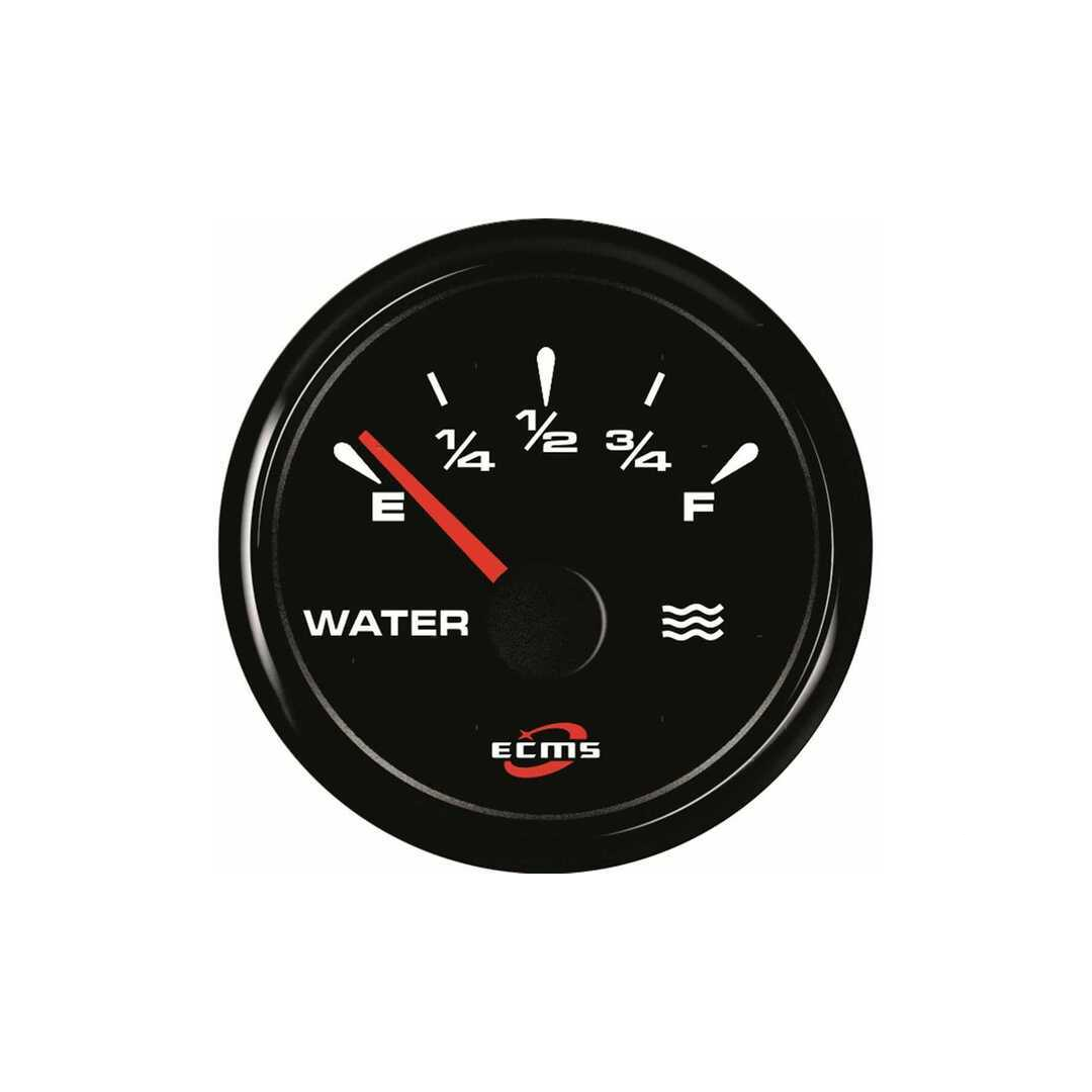 Indicatore livello acqua ECMS All Black, quadrante nero con scala E-F, lancetta rossa, corpo tondo inox | Onautica